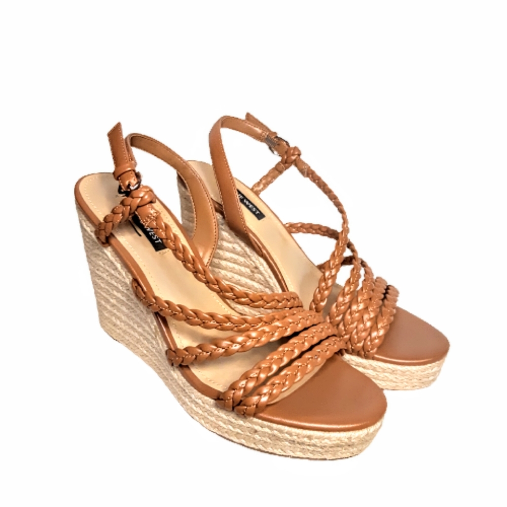 Nine West Women's Halsee Espadrilles Chunky Wedge Heel Sandal Brown boho